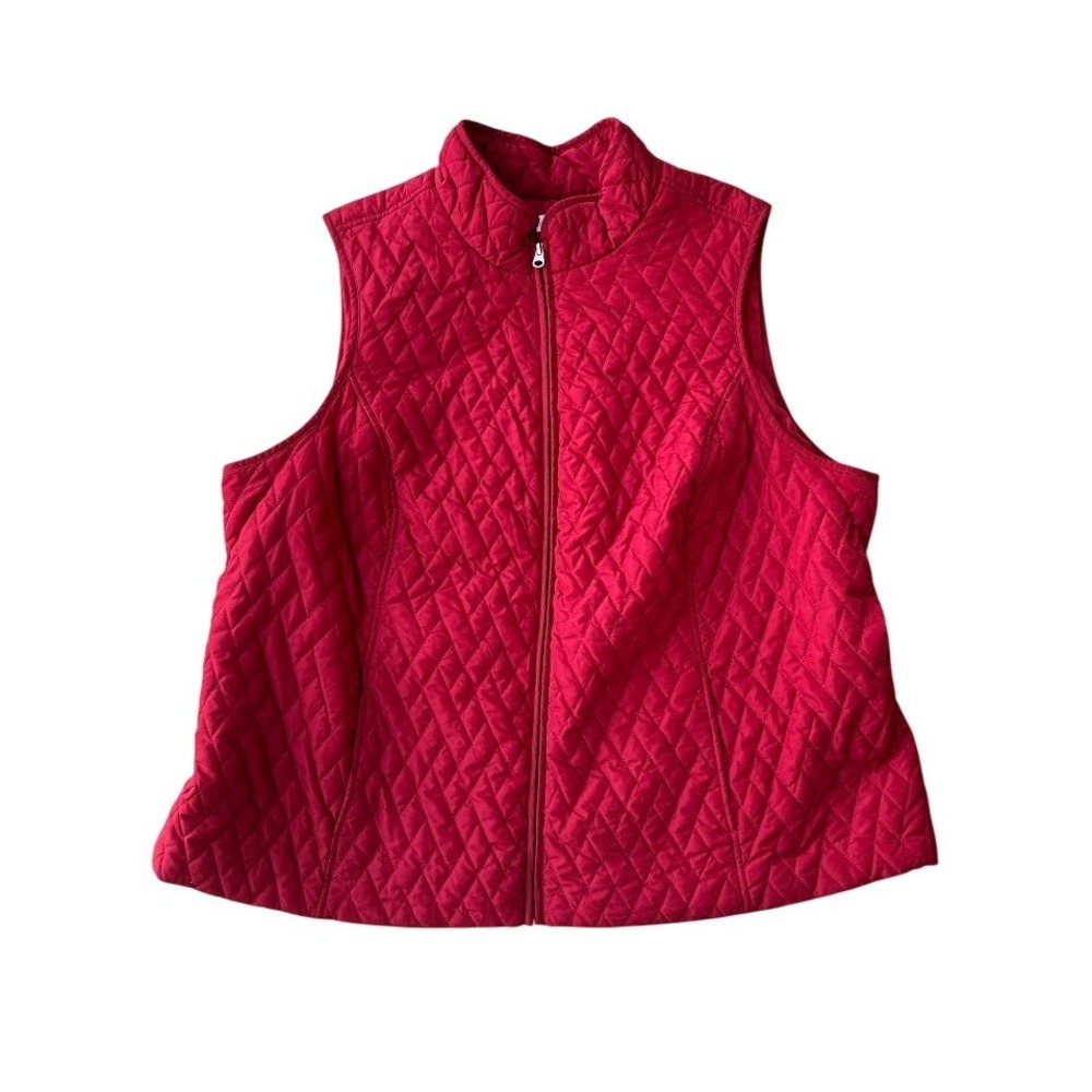 Croft & Barrow Red Quilted Zip Up Vest Women 2X Diamond Stitch Mock Neck Pocket